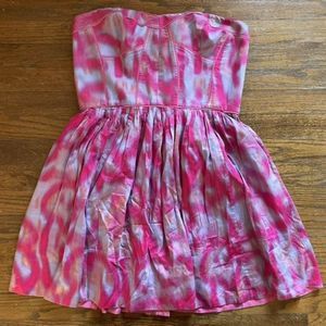 Rebecca Taylor Pink & Blue Tie Dye Strapless Fit & Flare Mini